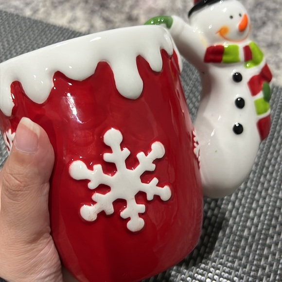 Retro Festive Christmas Snowman Snowflakes Sculpted Ceramic Large Holiday Mug - Picture 5 of 8